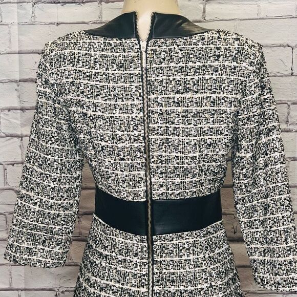 Alexia Admor Women's Black & White Zenia Tweed V-Neck Fit & Flare Dress Size 6 - Picture 5 of 9